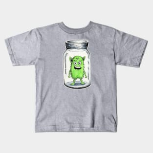 Green Fuzz Confused Monster in a Jar Kids T-Shirt